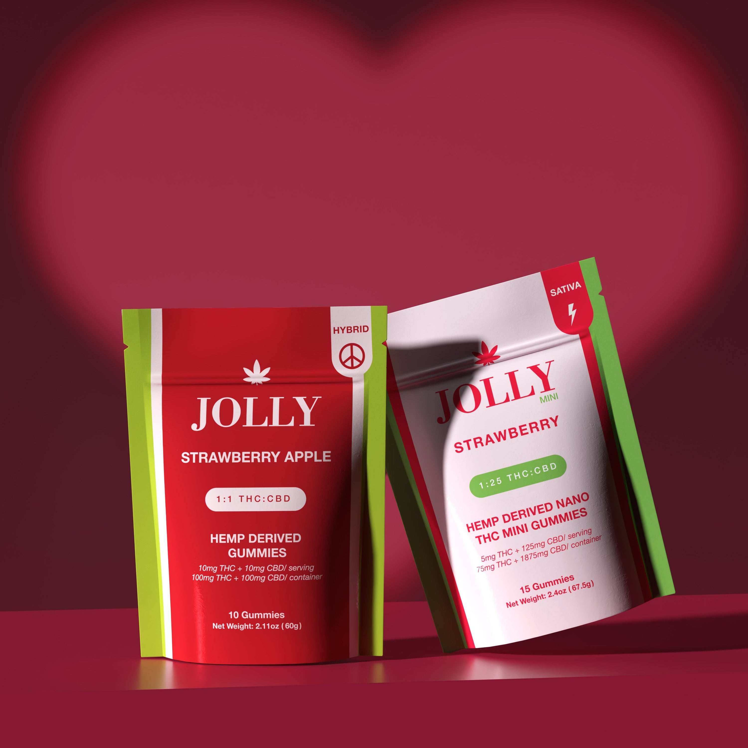 JOLLY CANNABIS CBD THC VALENTINES DAY GIFT PROMO CANDY GUMMIES WITH STRAWBERRY AND STRAWBERRY APPLE 