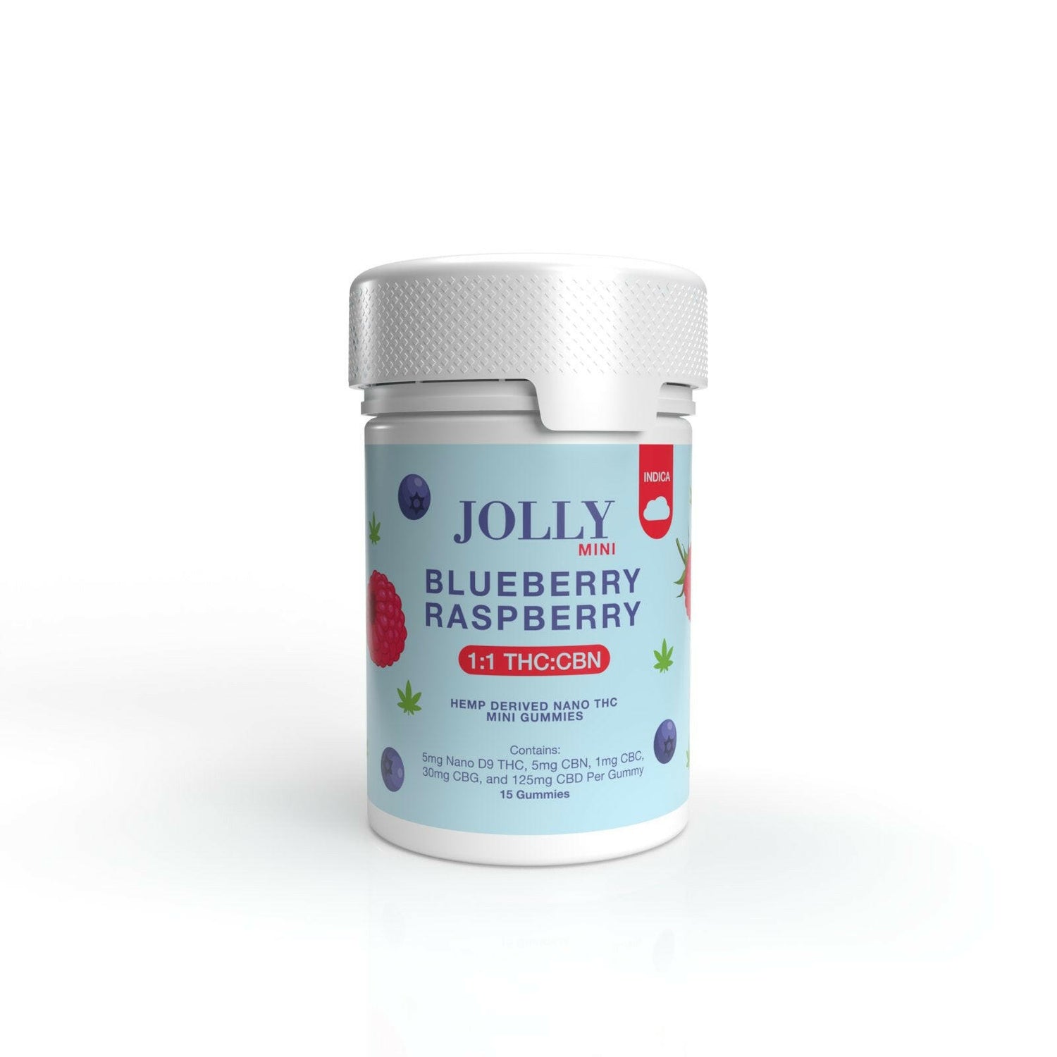 JOLLY Blueberry Raspberry 1:25 THC:CBD Gummies 15 Count Jar